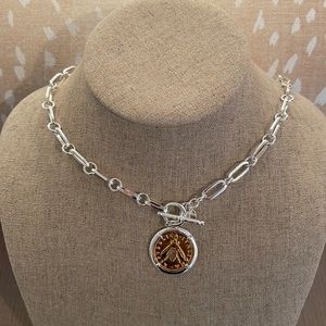 Silver and gold colored toggle necklace. Stamped Bronze Italy